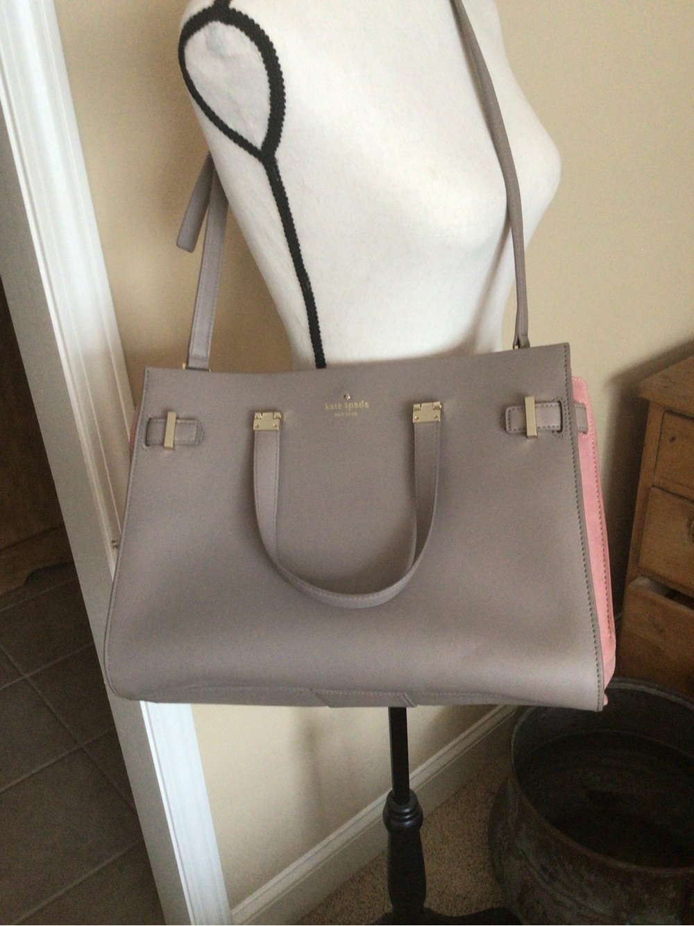 kate spade Gray Tote with Pink Side Panel
